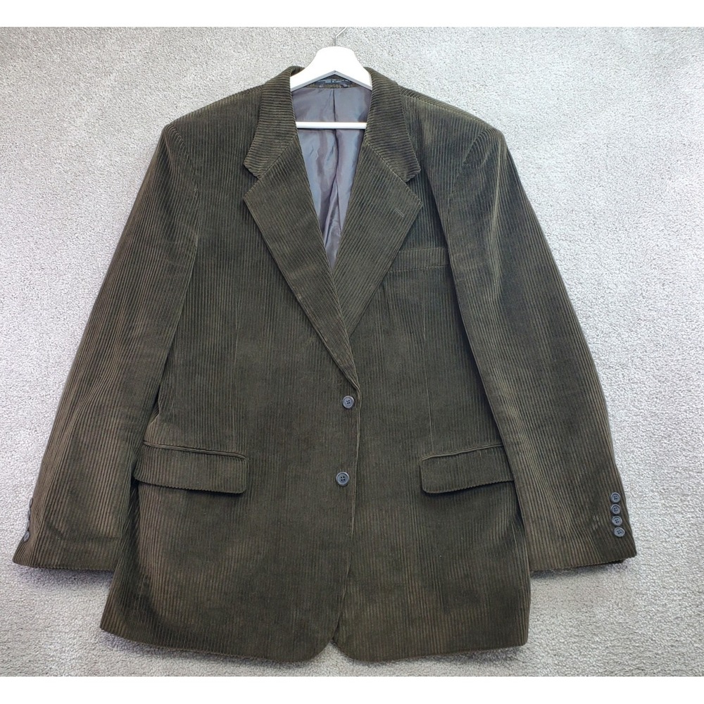 Stuart Hughes Corduroy Blazer Jacket‎ Mens 46L Olive Green Lined Single Breasted